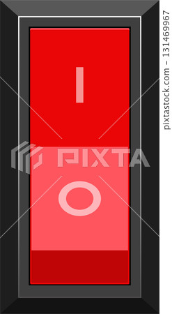 Red switch with "I" and "O" markings inside a gray frame, used for turning on/off equipment 131469967