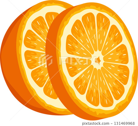 Two sliced oranges showcasing vibrant citrus fruit, perfect for a refreshing snack or juice ingredient. Two sliced oranges showcasing vibrant citrus fruit, perfect for a refreshing snack or juice ingredient. 131469968