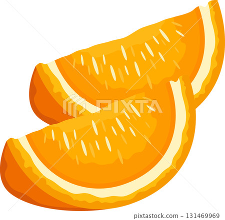 Two vibrant orange wedges, juicy and refreshing, are stacked enticingly for a tasty treat. 131469969