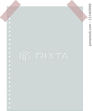 Blank paper with perforated edge, attached to surface with pink tape on the upper corners. Blank paper with perforated edge, attached to surface with pink tape on the upper corners. 131469999