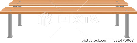 A minimalist vector image of two light-brown, parallel benches, each with gray legs and rivets. 131470008