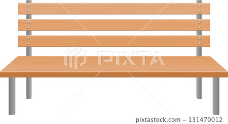 A wooden bench with a backrest made of multiple horizontal planks sits against a black backdrop. A wooden bench with a backrest made of multiple horizontal planks sits against a black backdrop. 131470012
