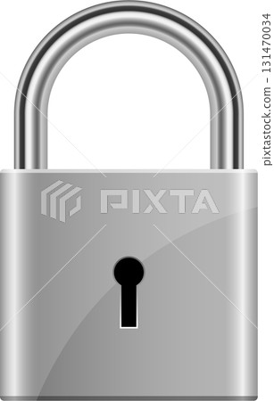 A sleek metallic padlock with a rounded shackle, representing security, safety, and protection. 131470034