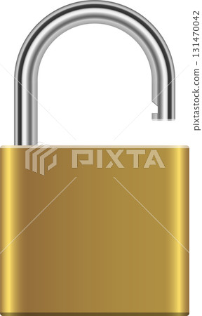A golden padlock stands unlocked, its silver shackle open, representing access and permission. A golden padlock stands unlocked, its silver shackle open, representing access and permission. 131470042