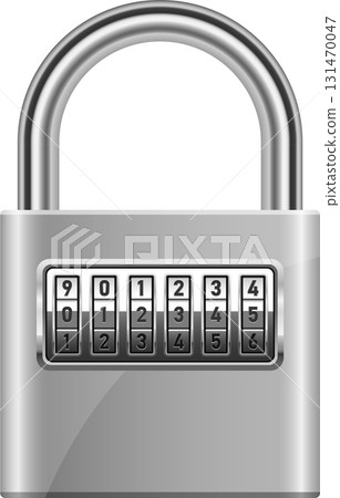 Secure combination lock with a gleaming silver finish, ensuring safety and protection. 131470047