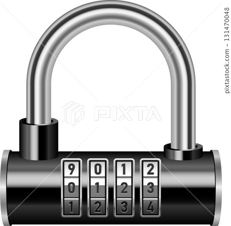 Padlock with number dials, security and protection concept, secure access, combination lock. 131470048
