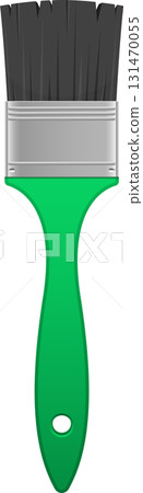 A simple paintbrush with gray bristles, silver ferrule, and green handle on a black background. 131470055