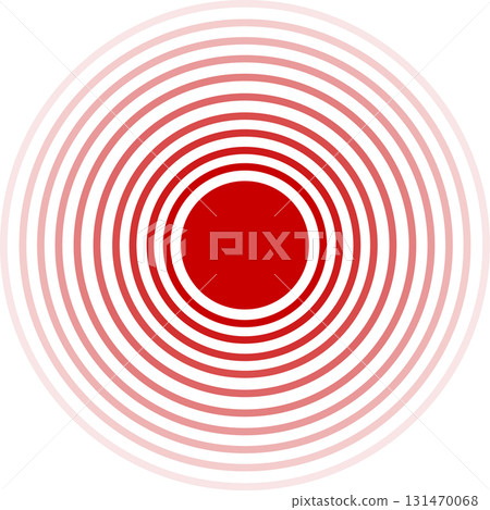 Concentric red circles ripple outwards from a solid center on black, creating a striking pattern. 131470068