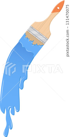 Paintbrush with blue paint dripping, conveying creativity and artistic expression elegantly. 131470075