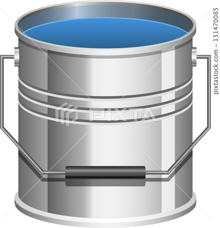 Metallic container filled to the brim with cool blue liquid, ready for various tasks and projects. Metallic container filled to the brim with cool blue liquid, ready for various tasks and projects. 131470085