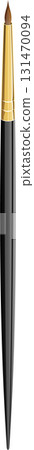 A close-up image of a stylized paintbrush with a golden ferrule and a black handle. 131470094