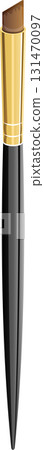 Beauty applicator with a light brown color, gold-tone metal, and dark gray handle on black background. 131470097