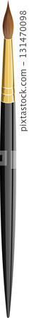 A sleek paintbrush with a gold ferrule and a gray handle is isolated against a black background. 131470098