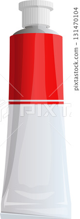 Tube container with red and white sections, often used for creams, gels, paints, or similar products. 131470104