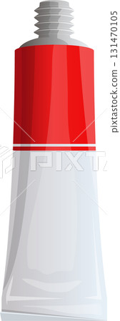 Red and white tube with grey cap, possibly paint, cream, or ointment packaging for cosmetic product. Red and white tube with grey cap, possibly paint, cream, or ointment packaging for cosmetic product. 131470105
