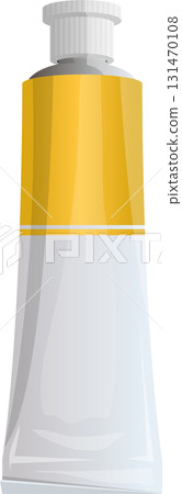 Yellow and white tube of paint or cream product with a gray cap in a cartoon style. Yellow and white tube of paint or cream product with a gray cap in a cartoon style. 131470108
