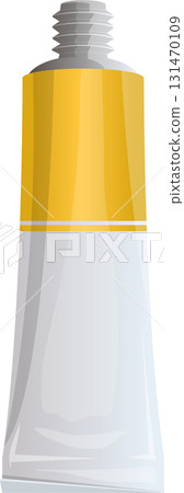 Illustration of a squeeze tube, with yellow and white body and grey cap, on black background. Illustration of a squeeze tube, with yellow and white body and grey cap, on black background. 131470109