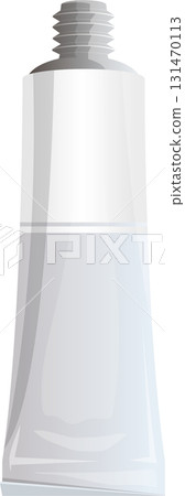 Tube container for liquids or creams, white and gray, upright and isolated on black background. 131470113