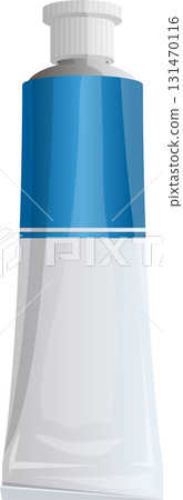 A tube with a white cap and a blue stripe, commonly used for storing and dispensing cream. 131470116