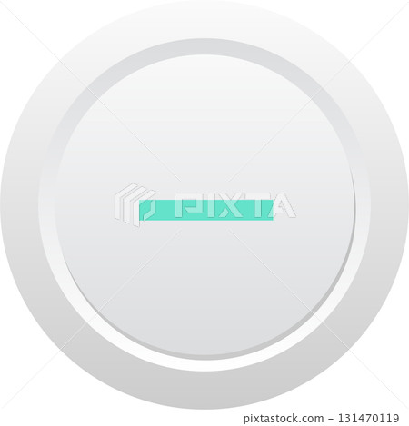 A minimalistic button icon featuring a horizontal bar on a round, white and gray, interface. 131470119