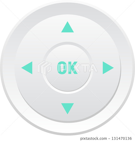 Simple white navigational input control with arrows and an ok button for easy selections. 131470136