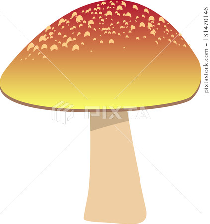 Illustrated mushroom with a red cap and white spots, on a black background. Colorful and simple. 131470146