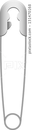 A silver safety pin is displayed against a black background. It is closed and ready for use. A silver safety pin is displayed against a black background. It is closed and ready for use. 131470168