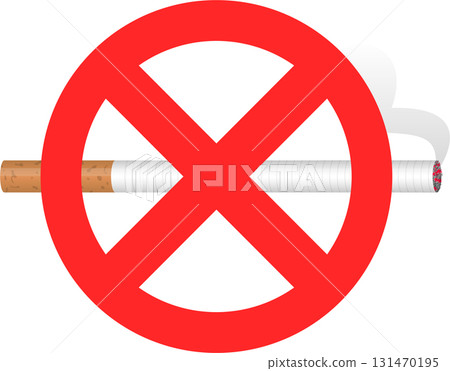 Cigarette crossed out with a red circle indicates that smoking is not allowed in the area. 131470195