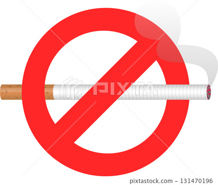 No Smoking Symbol: A burning cigarette is crossed out with a bright red prohibition symbol. 131470196