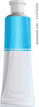 Tube container with blue and white color and grey cap. Packaging supply for personal care. 131470204
