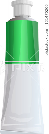 Green and white tube with a ribbed cap, commonly used for holding substances like paint or cream. 131470206