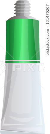 Vector illustration of an open tube with green section and ridges, filled with substance. Vector illustration of an open tube with green section and ridges, filled with substance. 131470207