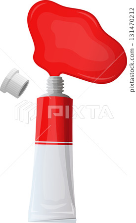 Tube of red pigment extruding paint. Perfect for art projects, crafts, and creative expressions. 131470212