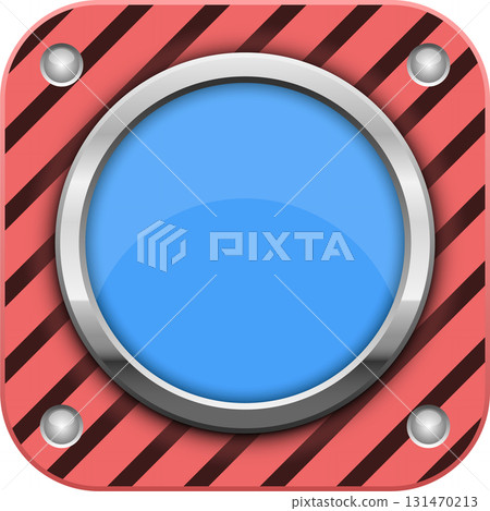 Rounded square backdrop with a metal-trimmed circular blue center, embellished with rivets and stripes. Rounded square backdrop with a metal-trimmed circular blue center, embellished with rivets and stripes. 131470213