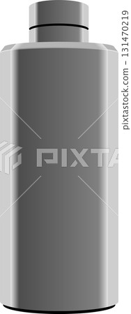 A gray, abstract geometric bottle with cylindrical top and linear detailing. Modern design. 131470219