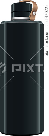 Sleek, minimalist black water bottle with a leather handle, perfect for staying hydrated on the go. 131470223