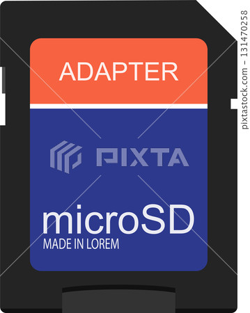 Illustration of a MicroSD card adapter. It features vibrant colors and simple design elements. 131470258