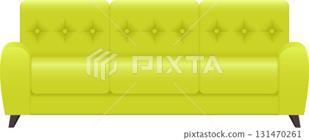 Modern chartreuse couch with tufted back, designed for comfort and contemporary style. 131470261