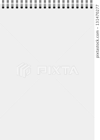 A blank white spiral notebook with a metal binding is ready for writing or drawing. 131470277