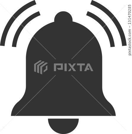 Stylized ringing notification bell, signaling alert or reminder with radiating sound waves above. 131470285