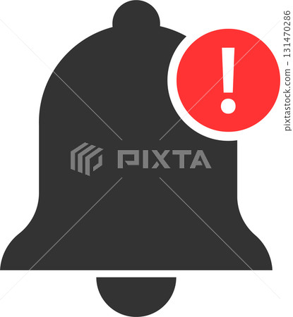 Digital illustration of a bell icon with a red exclamation mark indicating an urgent notification. Digital illustration of a bell icon with a red exclamation mark indicating an urgent notification. 131470286