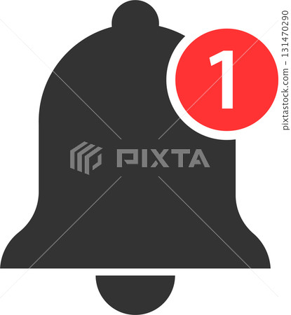 Illustration of a notification bell signaling one new update or alert requiring attention 131470290