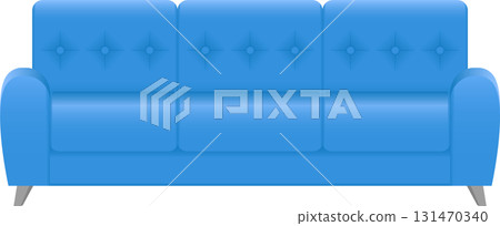 Sky-blue three-seater sofa with buttoned back cushions, perfect for a modern living room. 131470340