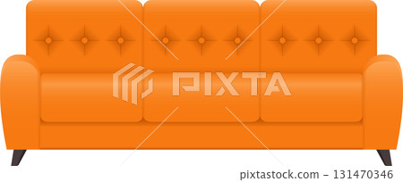 Vibrant orange three-seater sofa with tufted back, perfect for adding a pop of color to any room 131470346