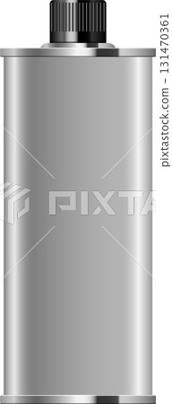 Silver metal container with a black ribbed cap, suitable for storage and industrial use. 131470361