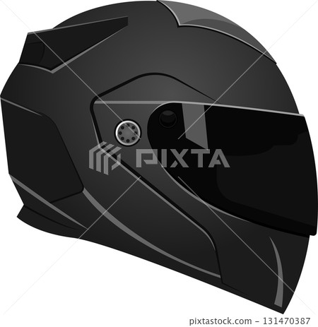 Sleek black motorcycle helmet with a tinted visor, perfect for riding. Safety and style combined. Sleek black motorcycle helmet with a tinted visor, perfect for riding. Safety and style combined. 131470387
