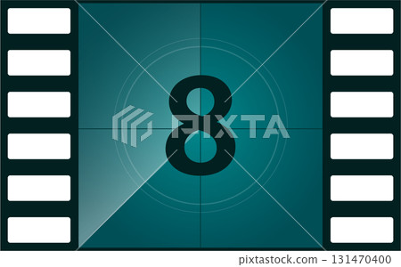 Film countdown leader showing the number eight in the center, with a teal background. Film countdown leader showing the number eight in the center, with a teal background. 131470400