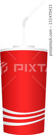 Vibrant red drink cup with straw, ready for refreshment. Simple, clean, eye-catching design. Vibrant red drink cup with straw, ready for refreshment. Simple, clean, eye-catching design. 131470415