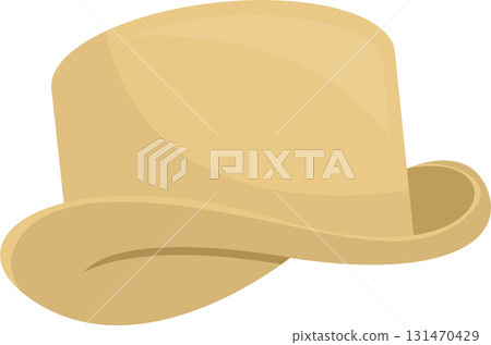A vintage-style beige bowler hat with a rounded crown and curled brim against a black background. 131470429