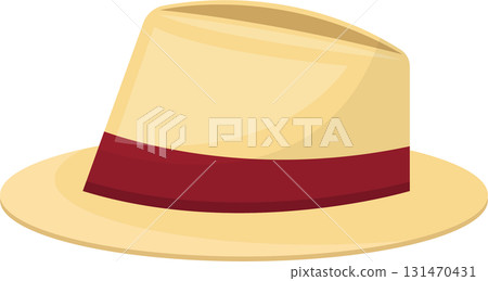 Beige hat with a red band, ideal for sun protection and a classic style. Simple and elegant. Beige hat with a red band, ideal for sun protection and a classic style. Simple and elegant. 131470431